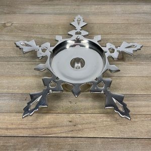 Set of Silver Christmas Snowflake Pillar Candle Holders